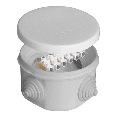 Коробка расп. ОП D=75мм, H=45мм IP54 4 ввода (4 гермоввода; колодка 10А) серый E.p.plast