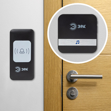 Звонок дверной ЭРА C94 беспроводной, от сети, черный, 52 мелодии Б0054085