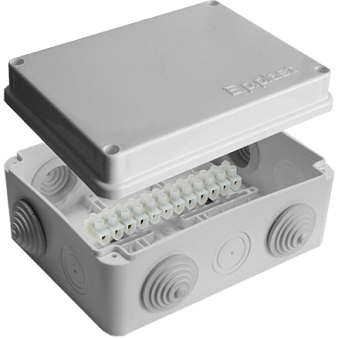 Коробка расп. ОП 150х110х70мм IP54 10 вводов (6 гермовводов; колодка 10А) крышка на винтах серый E.p.plast
