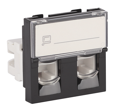 Розетка модульная компьютерная двойная RJ-45 45х45мм Рувинил черный