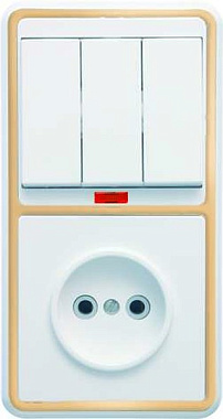 Блок комб. СП (3кл с подсв. + 1роз) Кунцево-Электро Бэлла белый (золотая вставка)