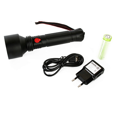 Фонарь аккум. Camelion E163 (3,7В, черный, T40 LED, 10 Ватт, 3 реж., алюминий, бокс)