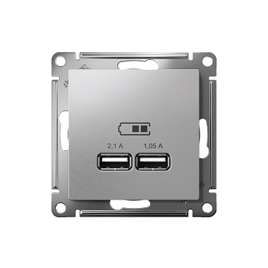 Розетка 1 СП USB А+А 2,1А (2х1,05А) 5В механизм SE AtlasDesign алюминий