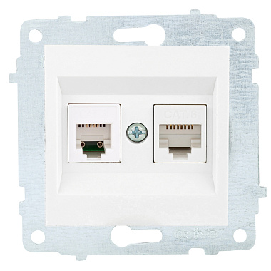 Розетка 1 СП комп. RJ45 кат.6 + телеф.RJ11 механизм Ovivo белый