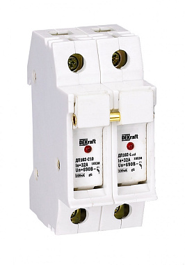 Держатель предохранителя 2P для ПВЦ 10x38 (с индик.) ДП-102-C10-2P DEKraft