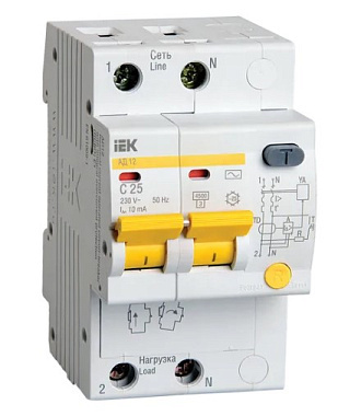 Диф. автомат 2P 25А  10мА х-ка C АД-12 IEK