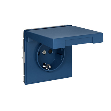 Розетка с заземлением 1 СП 16А с з/шт с крышкой механизм безвинт. зажим IP20 SE ArtGallery аквамарин