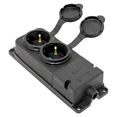 Колодка 2-гн. с з/к с крышкой 16А IP44 (каучук) 230В 2P+PE EKF PRO