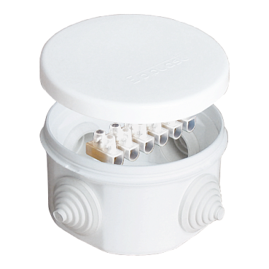 Коробка расп. ОП D=75мм, H=45мм IP54 4 ввода (4 гермоввода; колодка 10А) белый E.p.plast