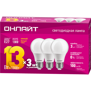 Лампа светодиодная Е27  13Вт 2700К 176-264В груша Онлайт 90 604