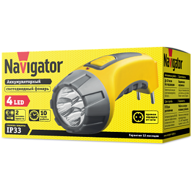 Фонарь пласт. 4LED прям. зар-ка акк. 4В 500мАч Navigator 94 951