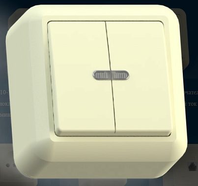 Выключатель 2 ОП 10А с подсв. Кунцево-Электро Оптима слоновая кость