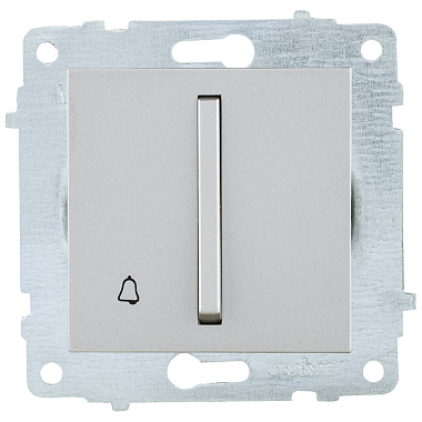 Выключатель 1 СП кнопка звонка узкая клавиша механизм Ovivo серебро