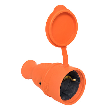 Розетка переносная каучук с з/к с крышкой 16А 230В IP44 EKF PRO оранжевая