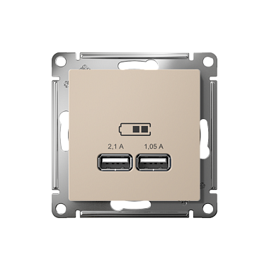 Розетка 1 СП USB А+А 2,1А (2х1,05А) 5В механизм SE AtlasDesign песочный