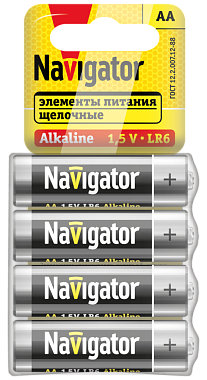 Элемент питания (AA) щелочной LR6 Alkaline 1,5V (4шт в спайке) Navigator 95 457
