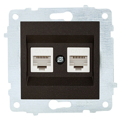 Розетка 1 СП комп. RJ45+RJ45 кат.6 механизм Ovivo черный металлик