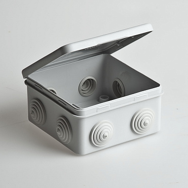 Коробка расп. ОП 100х100х50мм IP54 8 вводов (откид.крышка) Рувинил серый