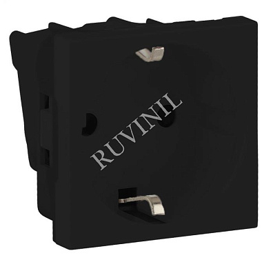 Розетка модульная с з/к и шторками 45х45мм Рувинил черный
