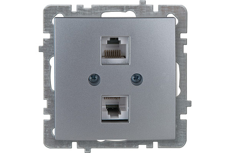 Розетка 1 СП комп. RJ45+RJ45 кат.5е механизм Nilson Touran/Alegra Metallic серебро