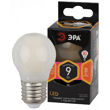Лампа светодиодная Е27   9Вт 2700К 170-265В филамент шар матовый тепл. белый свет ЭРА Б0047024