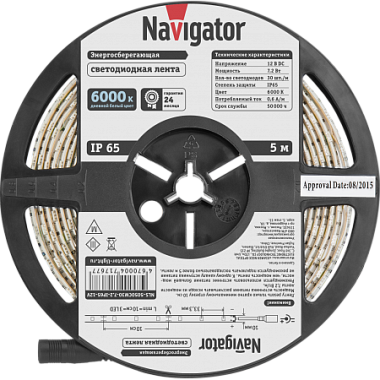 Лента светодиодная 5050  7,2Вт IP65 12V дневной белый 6000К Navigator 71 767