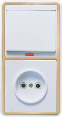 Блок комб. СП (1кл с подсв. + 1роз) Кунцево-Электро Бэлла белый (золотая вставка)