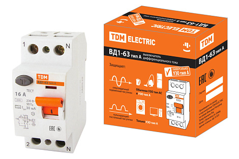 УЗО 2P  16А 30мА A ВД1-63 TDM