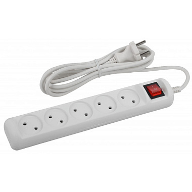 Удлинитель 5* 1,5 м c выкл. ПВС 2x1мм2 10А ЭРА Б0044055