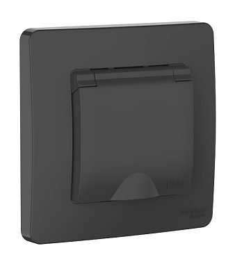 Розетка с заземлением 1 СП IP44 16А с з/шт с крышкой SE Blanca антрацит