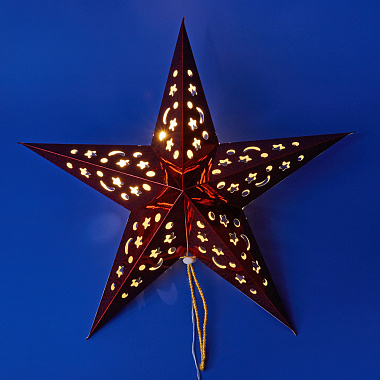 Фигура светодиодная «Красная звезда» на бат. 2AA (не в/к) 45х45см подвесная 5 светодиод. тепл. белый свет провод прозр. TM Uniel