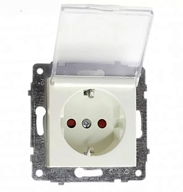 Розетка с заземлением 1 СП 16А с з/шт с крышкой механизм IP20 Ovivo белый