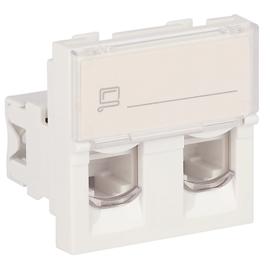 Розетка модульная компьютерная двойная RJ-45 45х45мм Рувинил белый