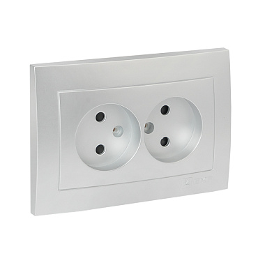 Лицевая панель розетки 2-местной с з/шт EKF Валенсия сталь