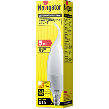 Лампа светодиодная Е14  5Вт 2700К 176-264В свеча на ветру Navigator 94 496