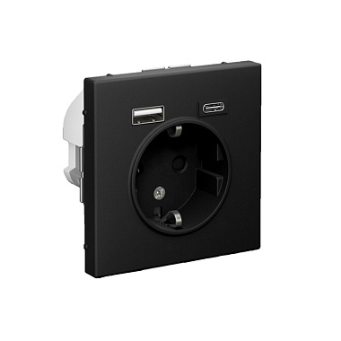 Розетка с заземлением 1 СП 16А с з/шт с 2 USB A+C 5В/2,4А/3,0А 2х5В/1,5А механизм SE ArtGallery карбон