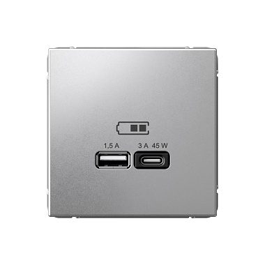 Розетка 1 СП USB A+тип-С 45W высокоскор.заряд QC,PD механизм SE ArtGallery алюминий