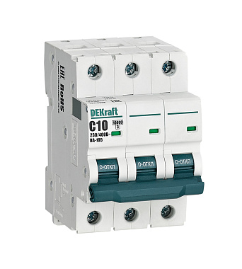 Автоматический выключатель 3P  10А (C) 10kA ВА105 DEKraft