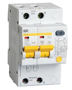 Диф. автомат 2P 20А  30мА х-ка C АД-12 IEK