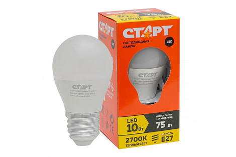 Лампа светодиодная Е27  10Вт 2700К шар СТАРТ ECO
