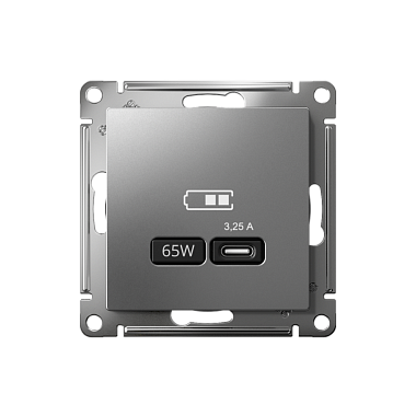 Розетка 1 СП USB тип-С 65W высокоскор.заряд QC,PD механизм SE AtlasDesign сталь