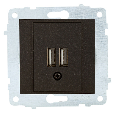 Розетка 1 СП USB А+А 2А 5V механизм Ovivo черный металлик