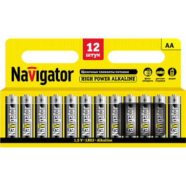Элемент питания (AA) щелочной LR6 Alkaline 1,5V 12BL Navigator 94 782
