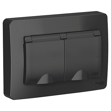 Розетка с заземлением 2 СП IP44 16А с з/шт SE Blanca антрацит