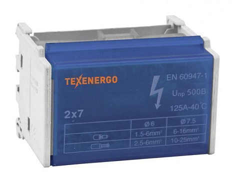 Шина нулевая в корпусе  2х7 на DIN-рейку ND2-07