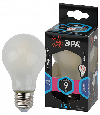Лампа светодиодная Е27   9Вт 4000К 170-265В филамент груша матовая нейтр. белый свет ЭРА Б0035034