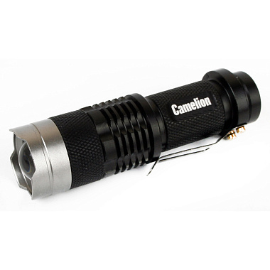 Фонарь Camelion Techno черн., LED XPE, ZOOM, 3 реж 1XLR6 в компл., алюм.,откр. блистер