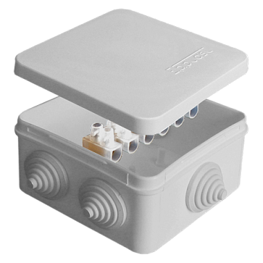 Коробка расп. ОП  84х84х45мм IP54 7 вводов (3 гермоввода; колодка 10А) серый E.p.plast