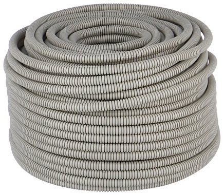 Труба гофр.25мм ПВХ (серая) с зондом легкая (бухта - 50м) СВ Профиль