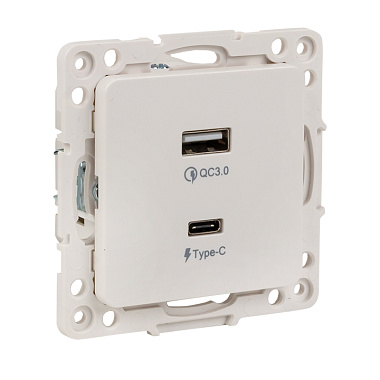Розетка 1 СП USB A+тип-С механизм EKF Стокгольм белый